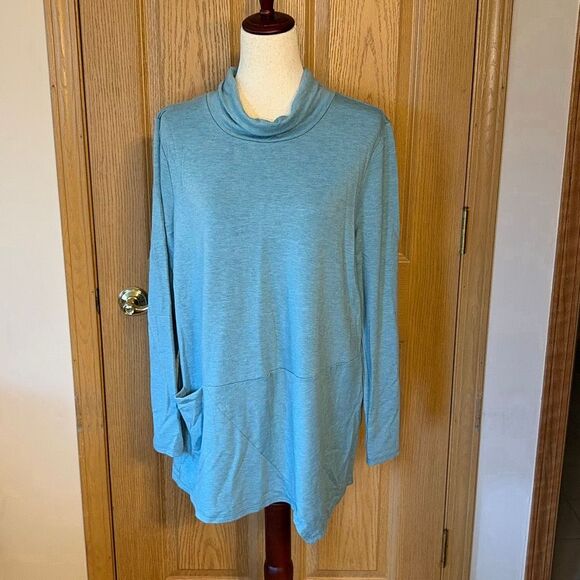 J. Jill Pure Luxe Tencel Blue Funnel Neck Tunic Top Large - Picture 2 of 8